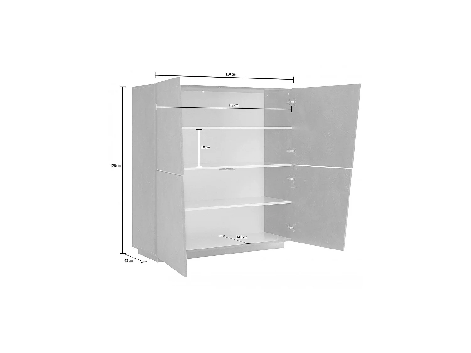 Buffet Pavel, Buffet de cuisine 4 portes, Buffet de salon, 100% Made in Italy, 120x43h126 cm, Blanc brillant