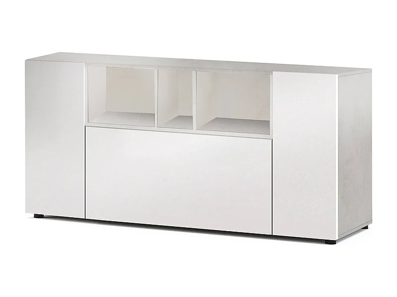 Paterson Dressoir, Woonkamerbuffet met vakken, Woonkamerdressoir, TV-meubel, Moderne kledingkast met 3 deuren, 150x41h76 cm, Wit en Cement