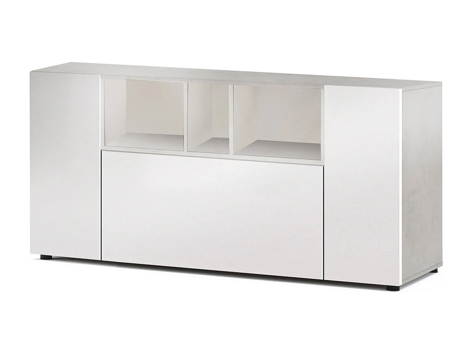 Paterson Dressoir, Woonkamerbuffet met vakken, Woonkamerdressoir, TV-meubel, Moderne kledingkast met 3 deuren, 150x41h76 cm, Wit en Cement