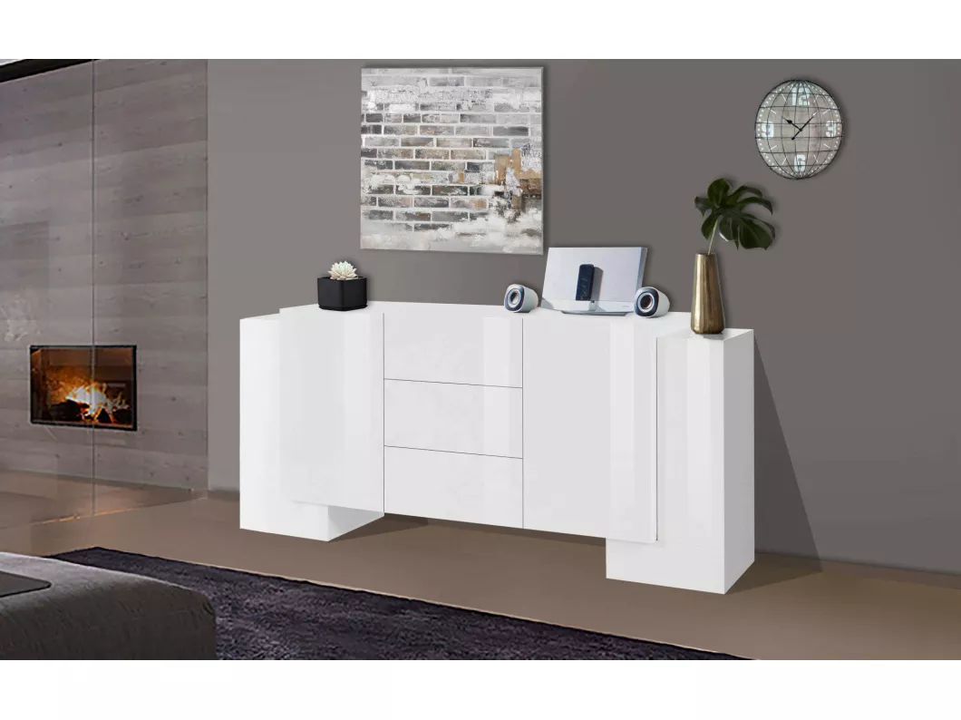 Kauf Unique Kommode Fabio, Küchen-Sideboard mit 2 Türen und 3 Schubladen, Wohnzimmer-Buffet, Küchen-Sideboard, 100 % Made in Italy, 210 x 45 x 85 cm, glänzendes Weiß