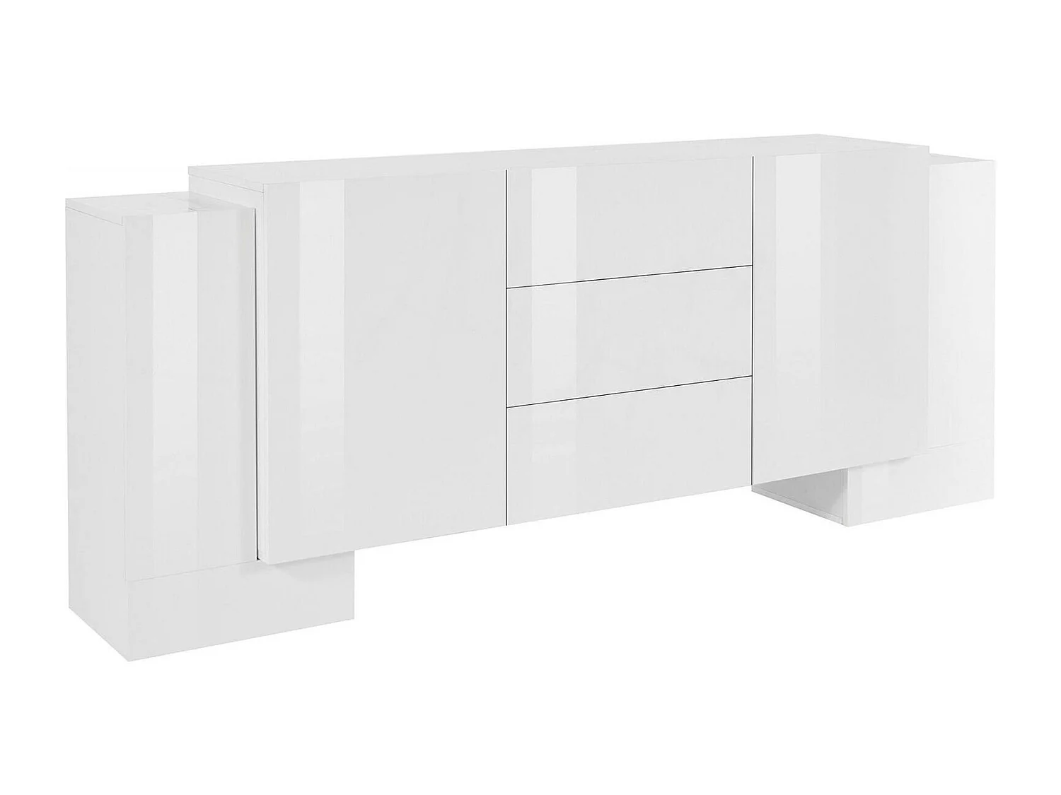Buffet Fabio, Buffet de cuisine avec 2 portes et 3 tiroirs, Buffet de salon, Buffet de cuisine, 100% Made in Italy, 210x45h85 cm, Blanc brillant