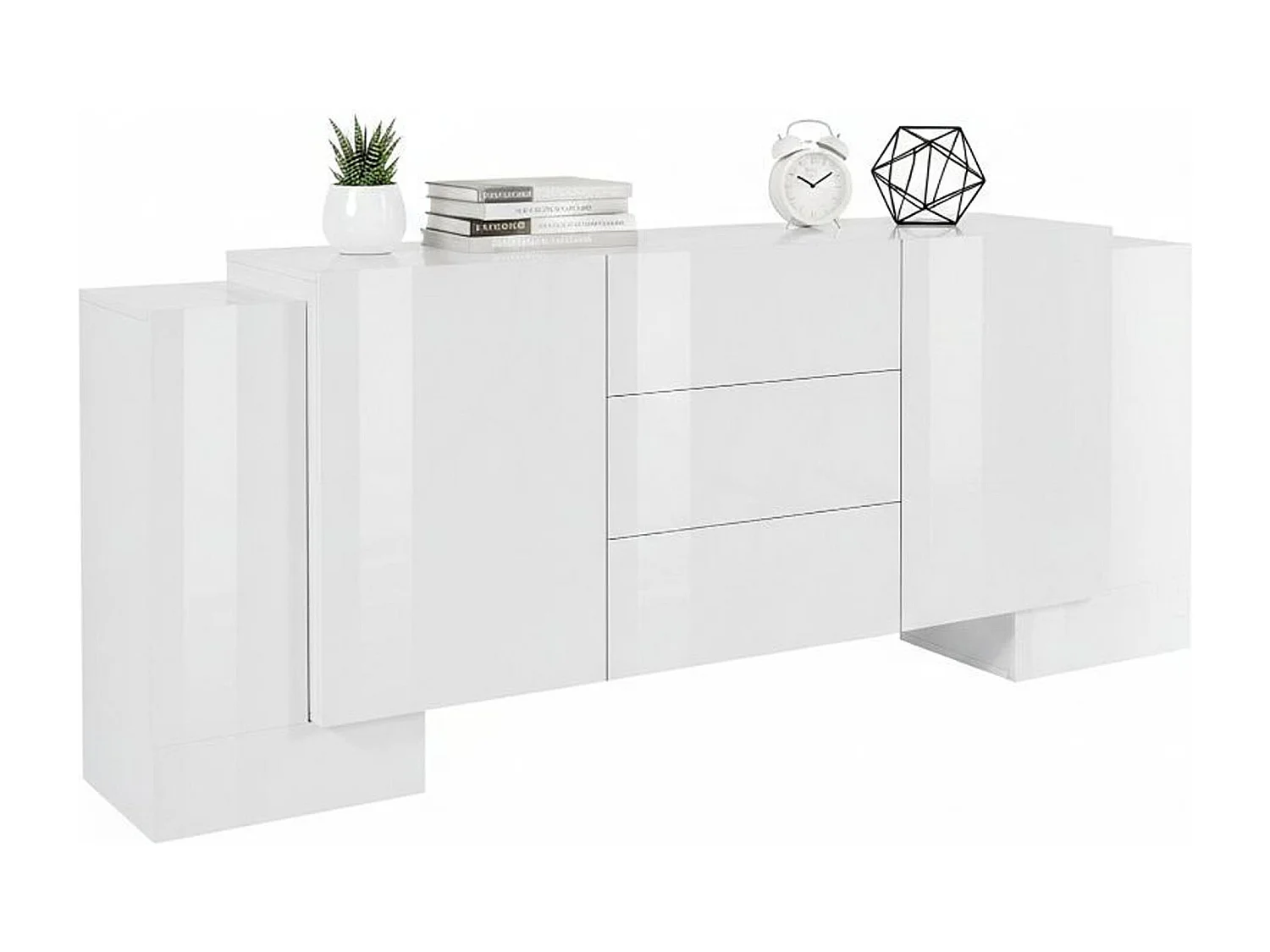 Dmora Dressoir Fabio 45x210x85h cm Wit Glans 4 Planken 3 Laden, Kast 8 Vakken Made in Italy