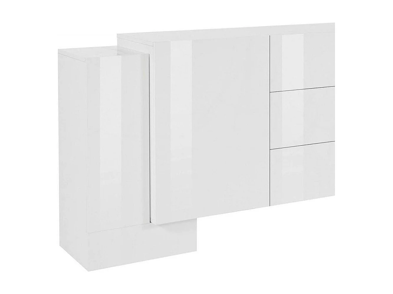 Dmora Dressoir Fabio 45x210x85h cm Wit Glans 4 Planken 3 Laden, Kast 8 Vakken Made in Italy