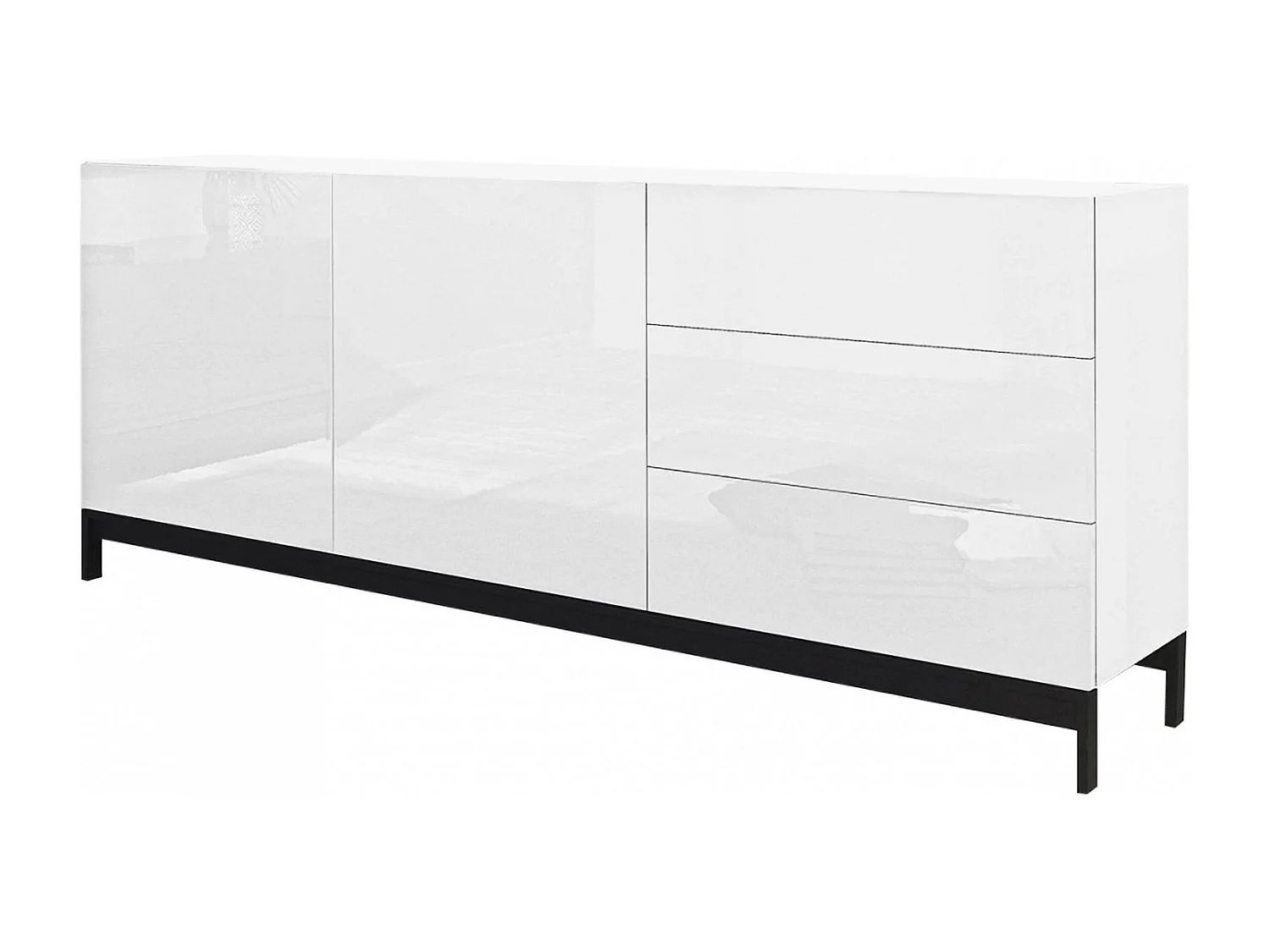Louis dressoir, Keukendressoir met 2 deuren en 3 laden, Woonkamerbuffet, 100% Made in Italy, 170x40h47 cm, Glanzend wit