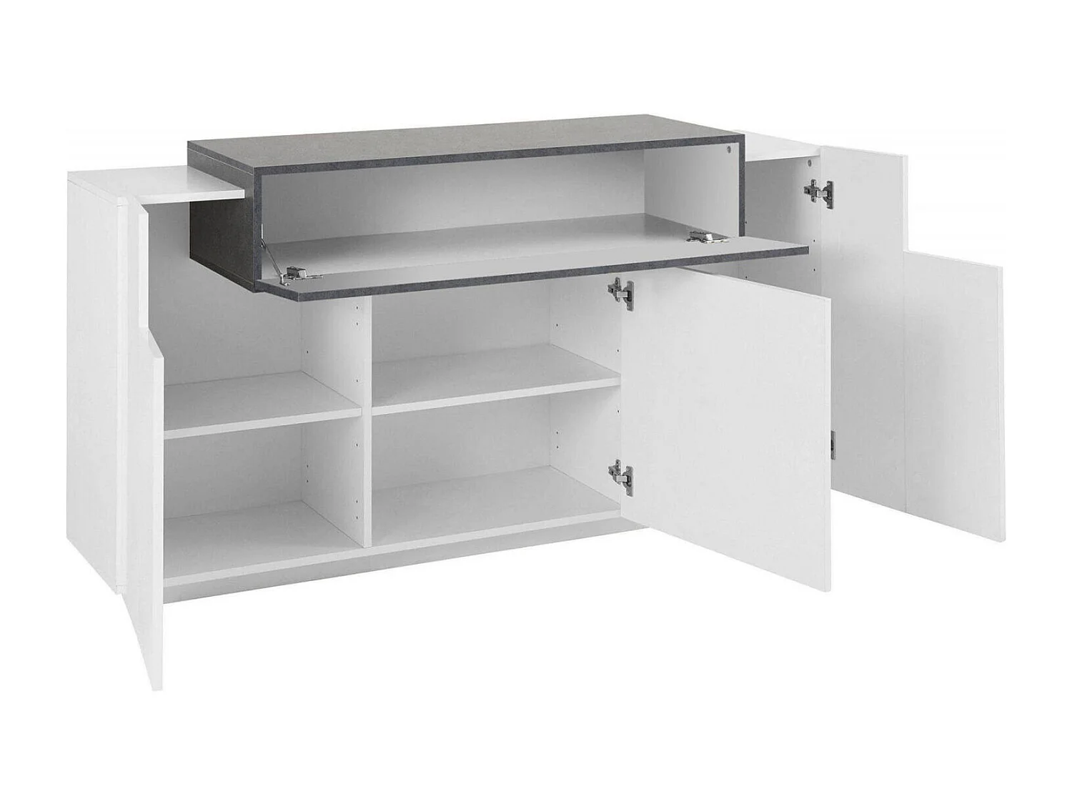 Kommode Sirio, 3-türiges Küchen-Sideboard, Wohnzimmer-Buffet, 100 % Made in Italy, 160 x 45 x 86 cm, glänzendes Weiß und Schiefer,