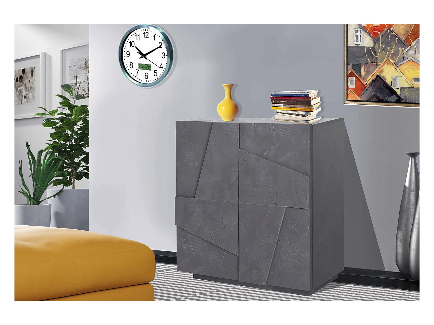 Raoul dressoir, Keukendressoir met 2 deuren, Woonkamerbuffet, 100% Made in Italy, 81x44h86 cm, Leisteen