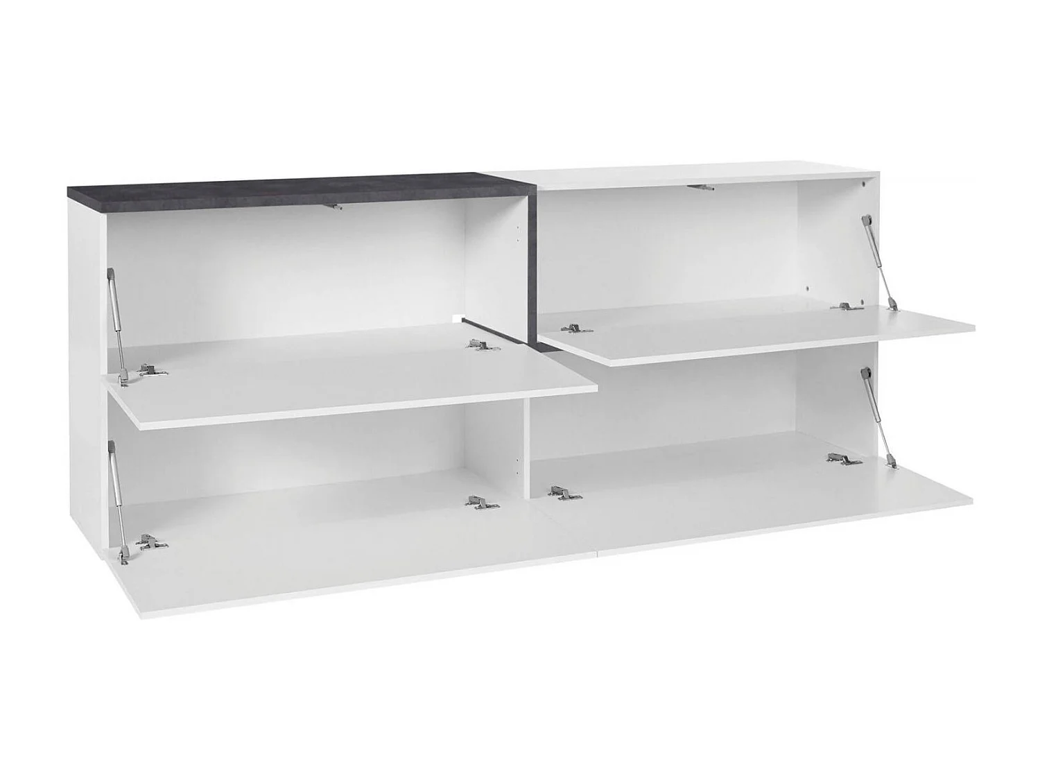 Buffet Livio, Buffet de cuisine, Buffet de salon, 100% Made in Italy, 210x40h80 cm, Blanc brillant et ardoise
