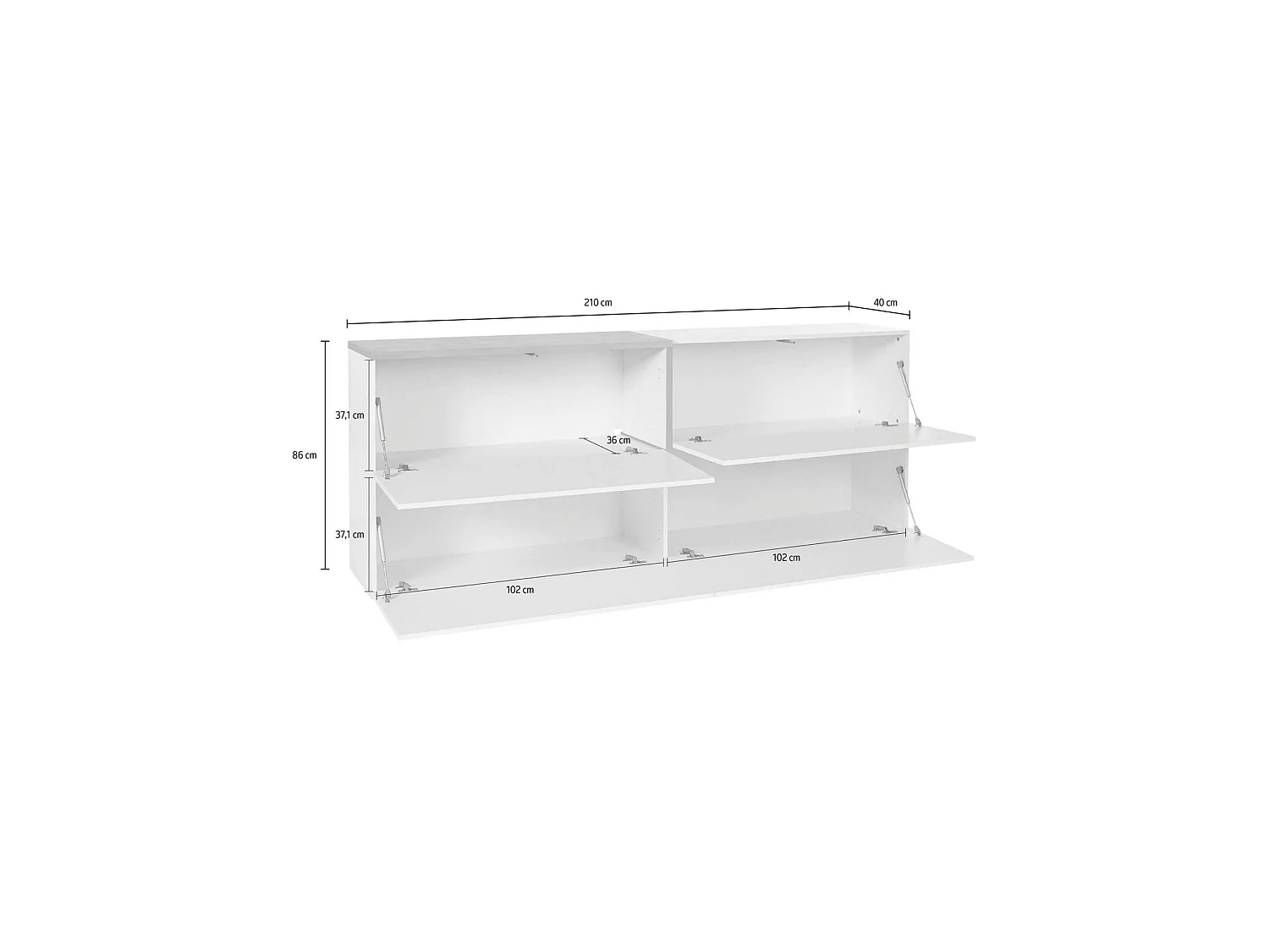 Buffet Livio, Buffet de cuisine, Buffet de salon, 100% Made in Italy, 210x40h80 cm, Blanc brillant et ardoise