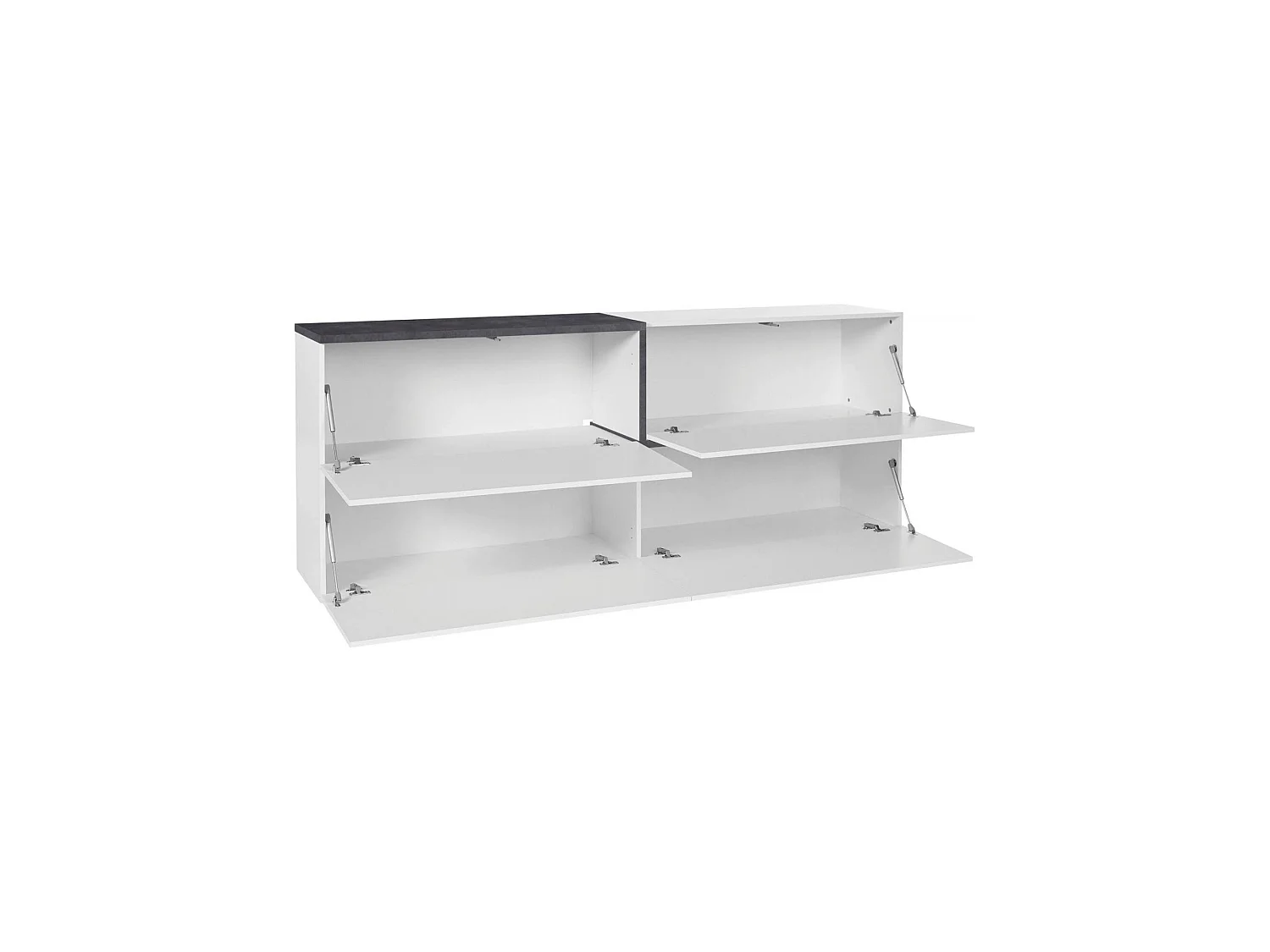 Buffet Livio, Buffet de cuisine, Buffet de salon, 100% Made in Italy, 210x40h80 cm, Blanc brillant et ardoise
