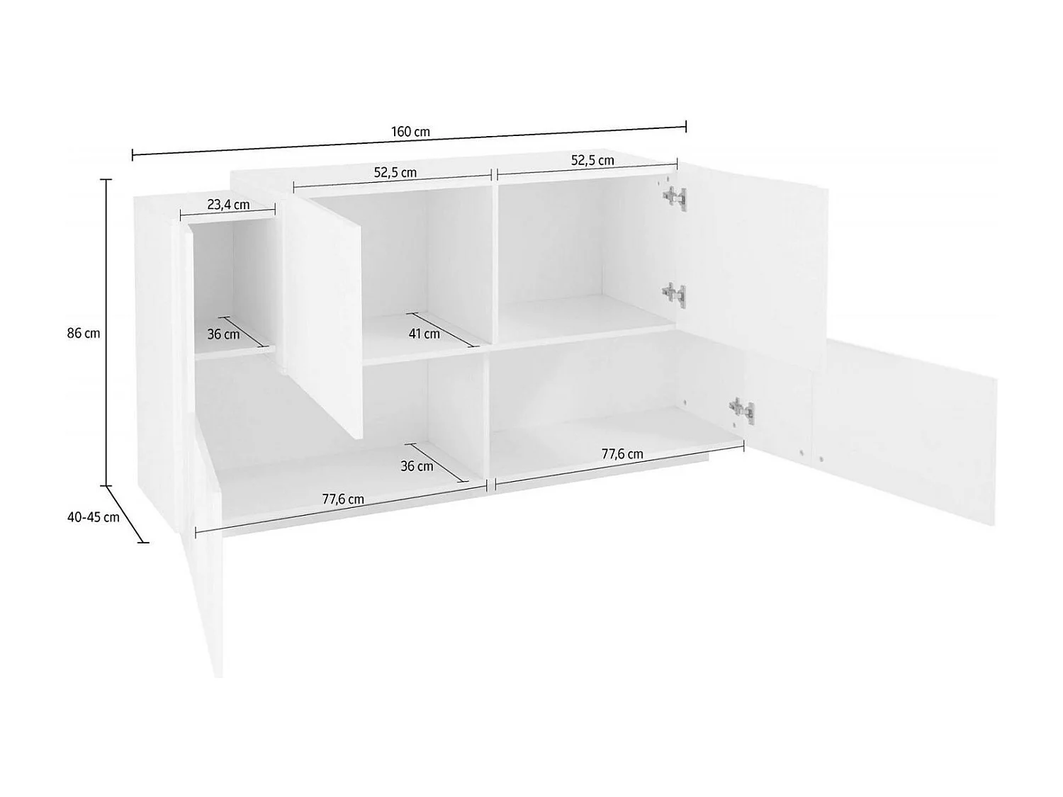 Omero Dressoir, Keukendressoir met 4 deuren, Woonkamerbuffet, 100% Made in Italy, 160x45h86 cm, Glanzend wit en cement