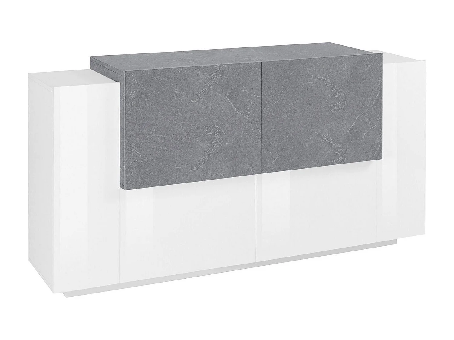 Aparador Omero, Aparador de cozinha com 4 portas, Buffet de sala, 100% Fabricado em Itália, 160x45h86 cm, Branco brilhante e cimento