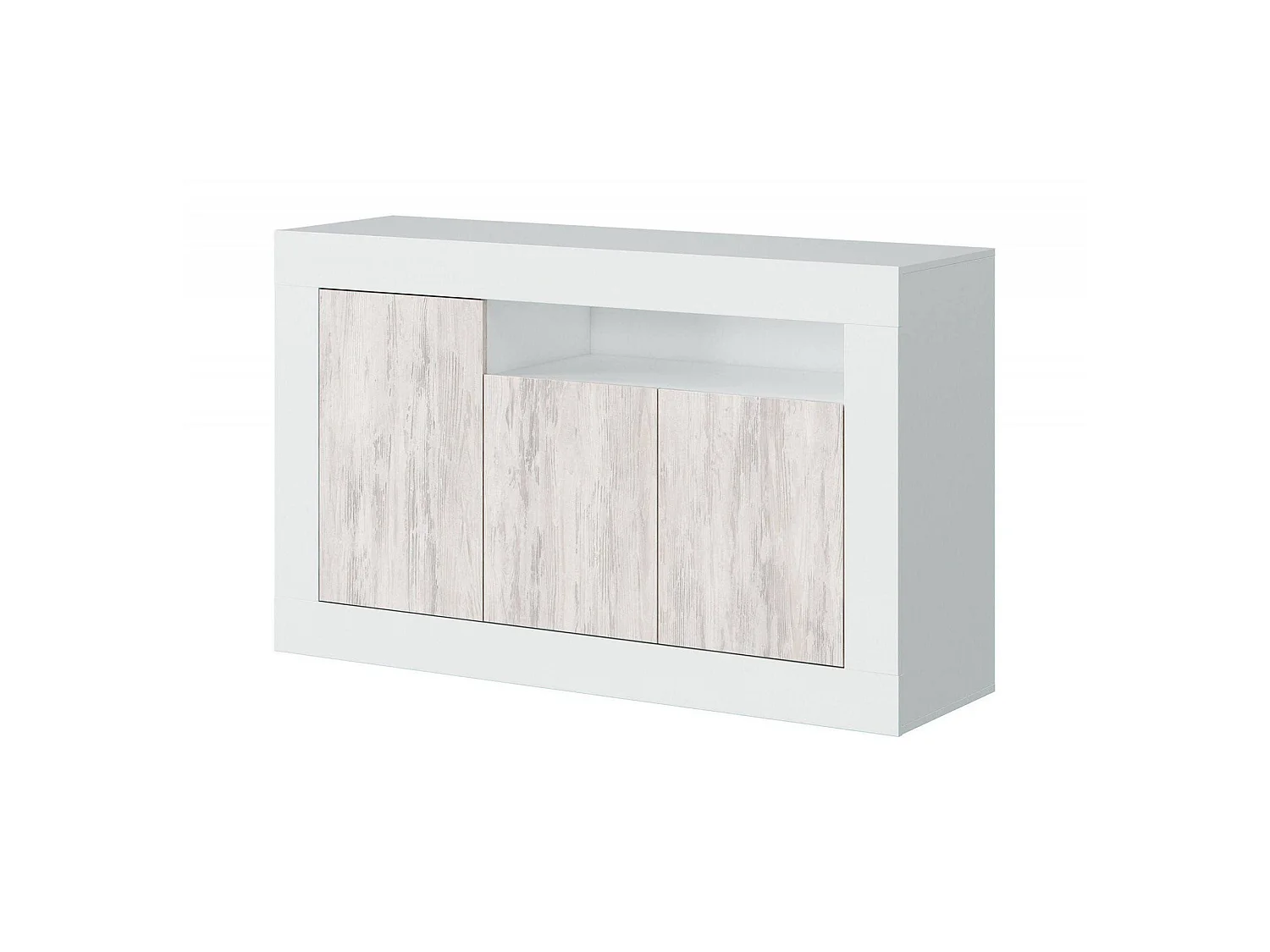 Buffet Thornton, Armoire de salon, Buffet de salon avec compartiments, Meuble TV, Buffet moderne avec 3 portes, 144x42h87 cm, Blanc