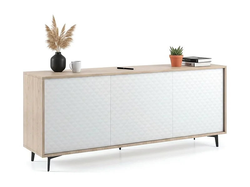 Dmora Dressoir Fresia 45x184x77h cm Wit, 3 Planken, 6 Vakken, Push Pull Open Made in Italy