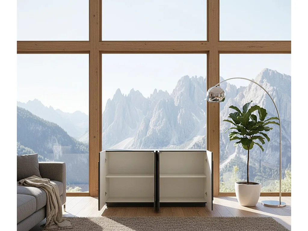 Kommode Noel, 4-türiges Küchen-Sideboard, Wohnzimmer-Buffet, 100 % Made in Italy, 162 x 44 x 86 cm, Schiefer,