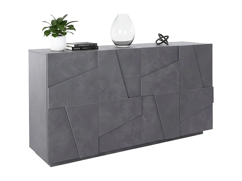 Credenza Noel, Madia da cucina a 4 ante, Buffet da soggiorno, 100% Made in Italy, cm 162x44h86, Ardesia