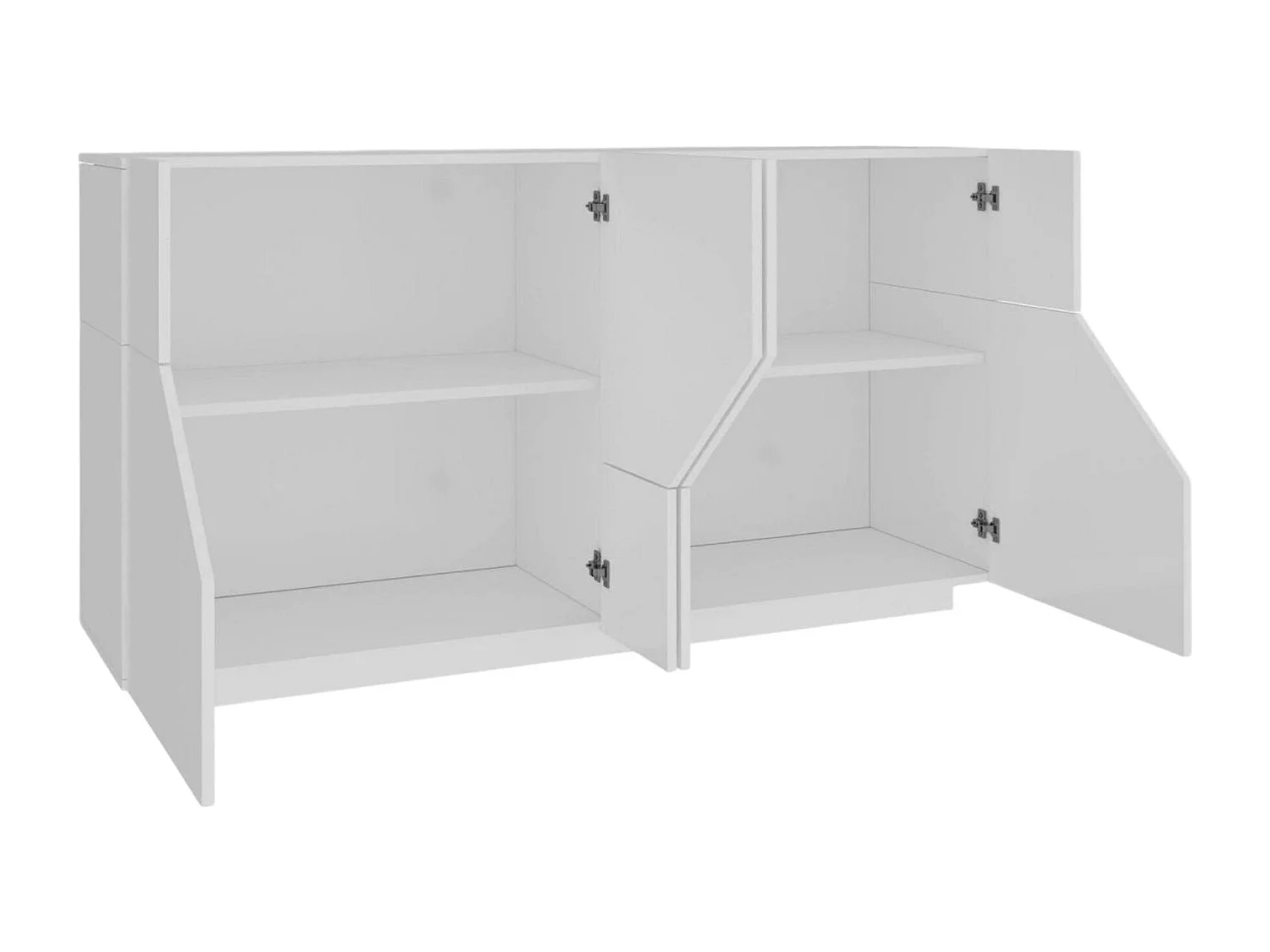 Kommode Stefano, 4-türiges Küchen-Sideboard, Wohnzimmer-Buffet, 100 % Made in Italy, 200 x 43 x 86 cm, glänzendes Weiß,