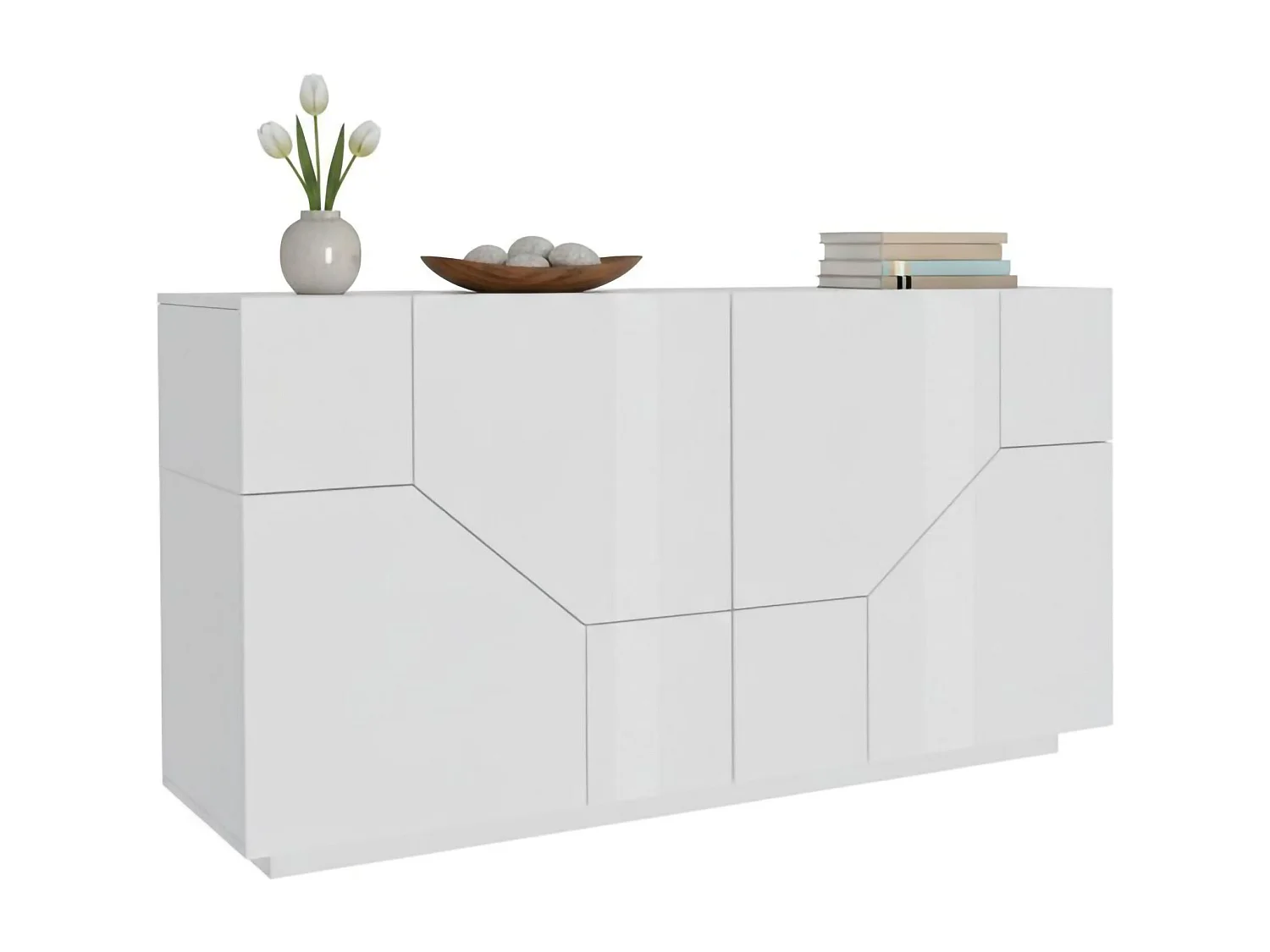 Buffet Stefano, Buffet de cuisine 4 portes, Buffet de salon, 100% Made in Italy, 200x43h86 cm, Blanc brillant