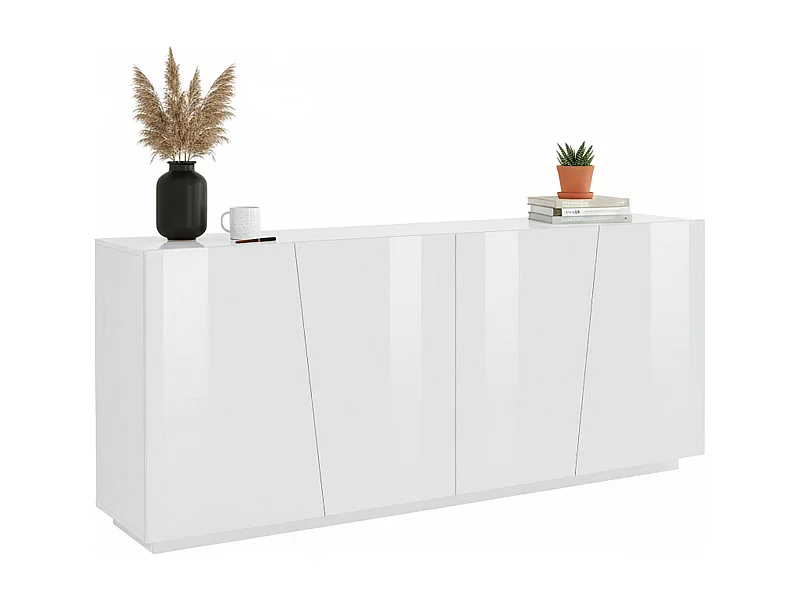 Buffet Oscar, Buffet de cuisine 4 portes, Buffet de salon, 100% Made in Italy, 200x43h86 cm, Blanc brillant