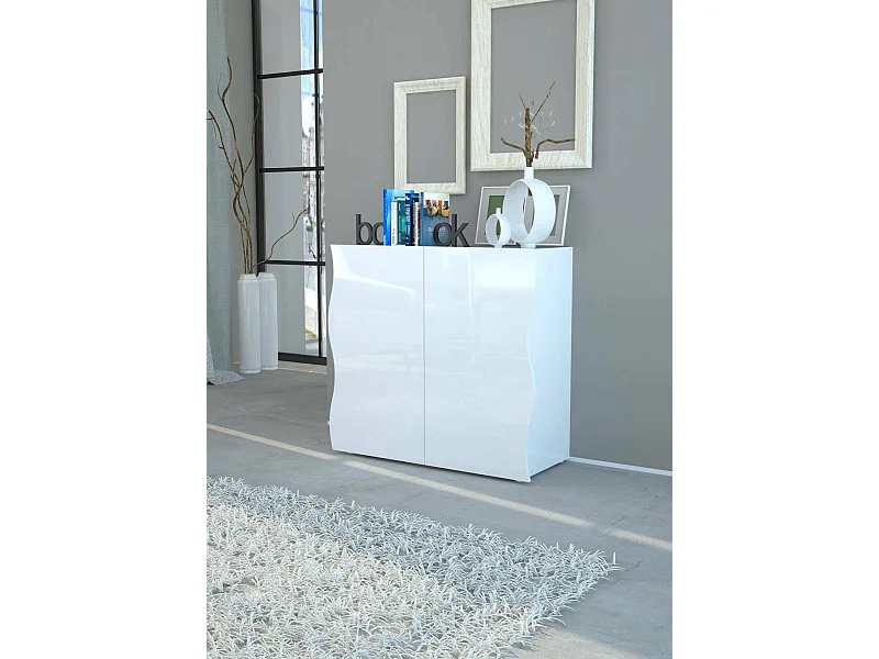 Buffet Nicolò, Buffet de cuisine 2 portes, Buffet de salon, 100% Made in Italy, 90x40h81 cm, Blanc brillant
