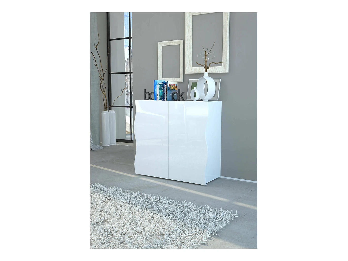 Buffet Nicolò, Buffet de cuisine 2 portes, Buffet de salon, 100% Made in Italy, 90x40h81 cm, Blanc brillant