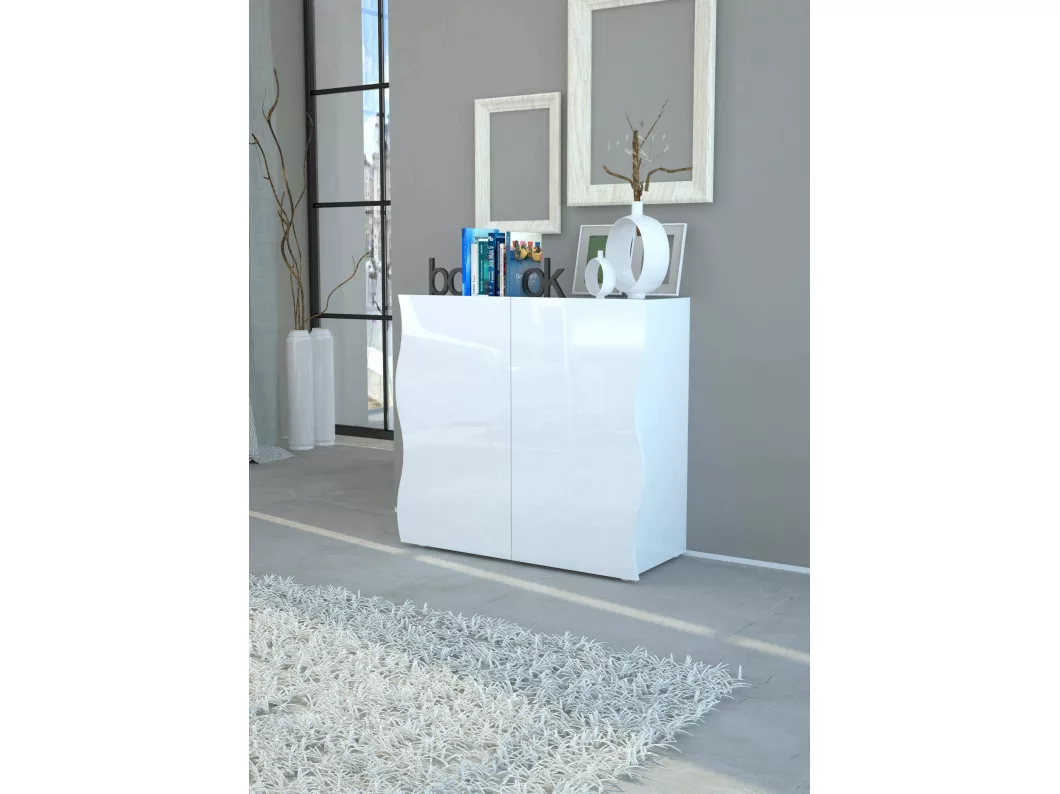 Kauf Unique Kommode Nicolò, 2-türiges Küchen-Sideboard, Wohnzimmer-Buffet, 100 % Made in Italy, 90 x 40 x 81 cm, glänzendes Weiß,