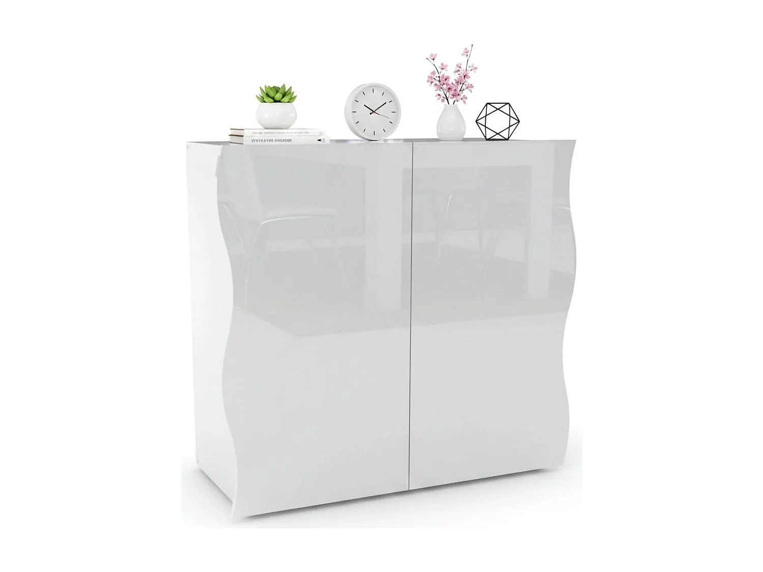 Dmora Kast Nicolò 40x90x81h cm Wit Glans 6 Planken 2 Laden, Dressoir 9 Vakken Made in Italy