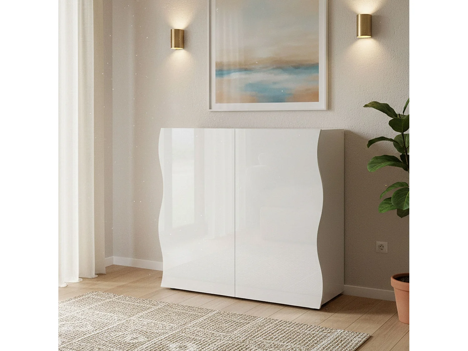 Dmora Kast Nicolò 40x90x81h cm Wit Glans 6 Planken 2 Laden, Dressoir 9 Vakken Made in Italy