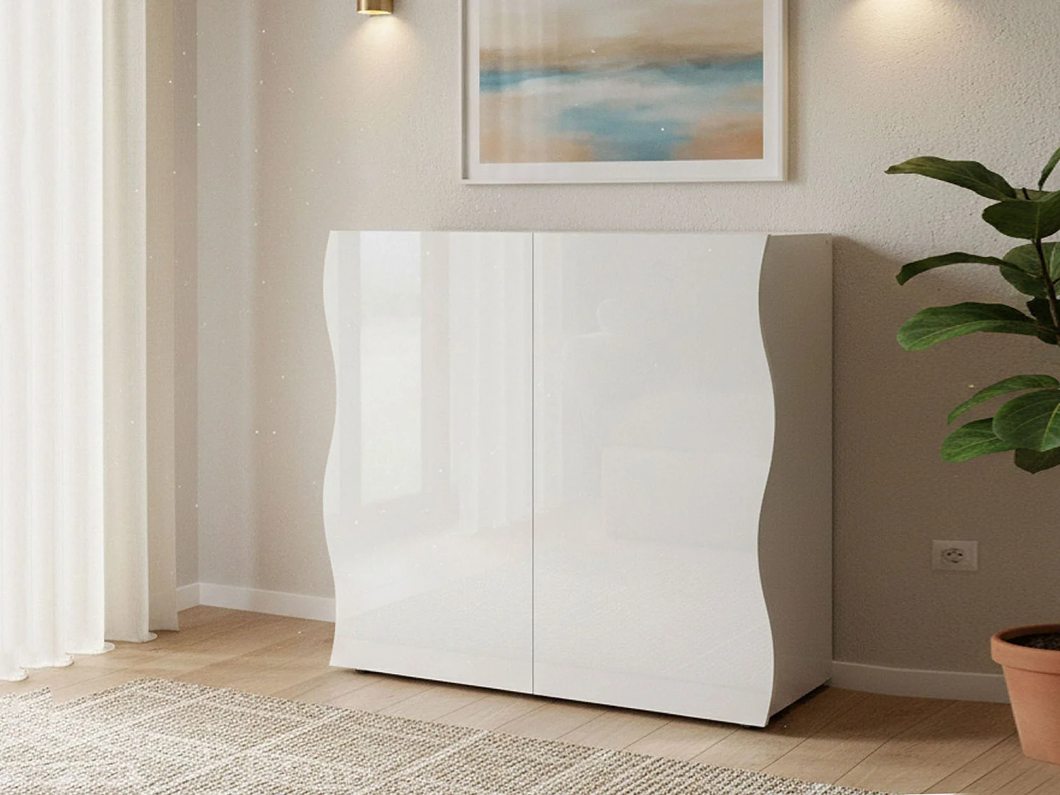 Dmora Kast Nicolò 40x90x81h cm Wit Glans 6 Planken 2 Laden, Dressoir 9 Vakken Made in Italy