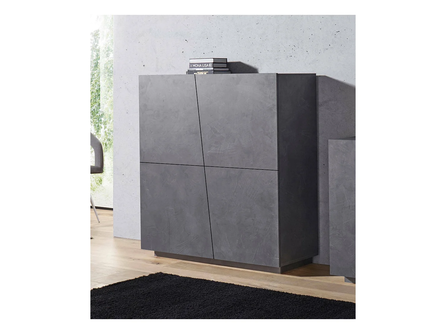 Buffet Pavel, Buffet de cuisine 4 portes, Buffet de salon, 100% Made in Italy, 120x43h126 cm, Ardoise
