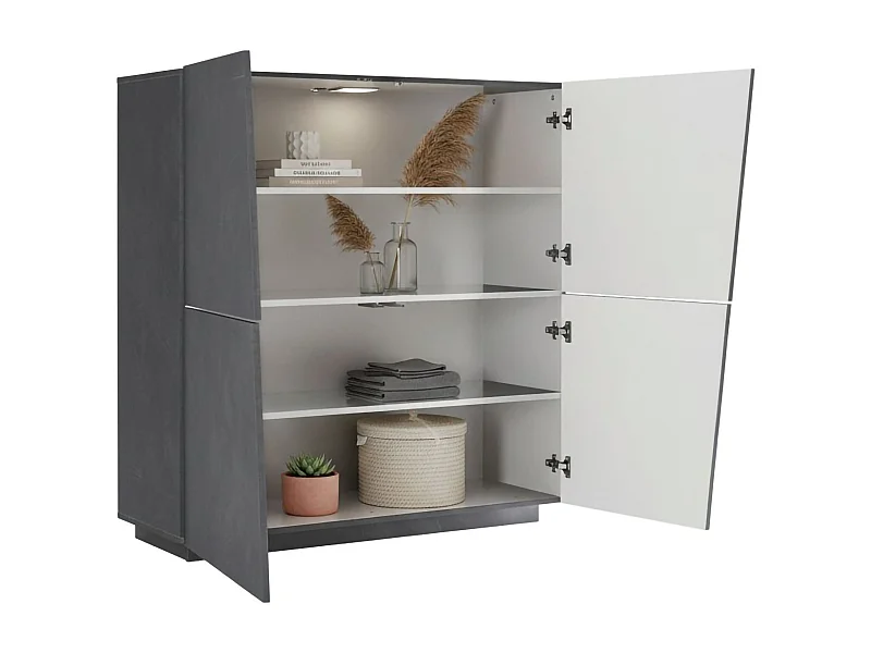 Aparador Pavel, Aparador de cocina de 4 puertas, Buffet de salón, 100% Made in Italy, 120x43h126 cm, Pizarra