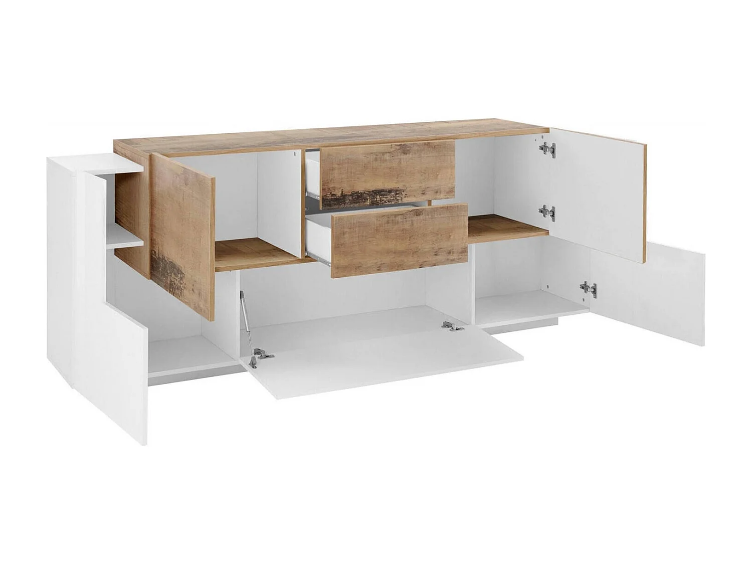 Aparador Cesare, Aparador de cozinha com 5 portas e 2 gavetas, Buffet de sala, Aparador de cozinha, 100% Fabricado em Itália, 220x45h86 cm, Branco brilhante e Bordo