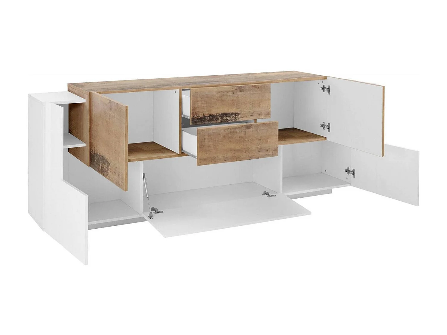 Aparador Cesare, Aparador de cozinha com 5 portas e 2 gavetas, Buffet de sala, Aparador de cozinha, 100% Fabricado em Itália, 220x45h86 cm, Branco brilhante e Bordo