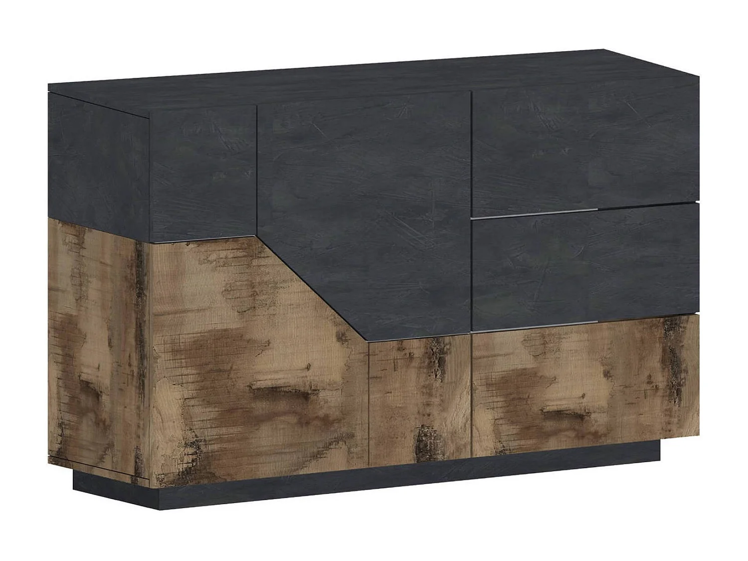 Credenza Ludovico, Madia da cucina a 2 ante e 3 cassetti, Buffet da soggiorno, 100% Made in Italy, cm 141x43h86, Ardesia e Acero