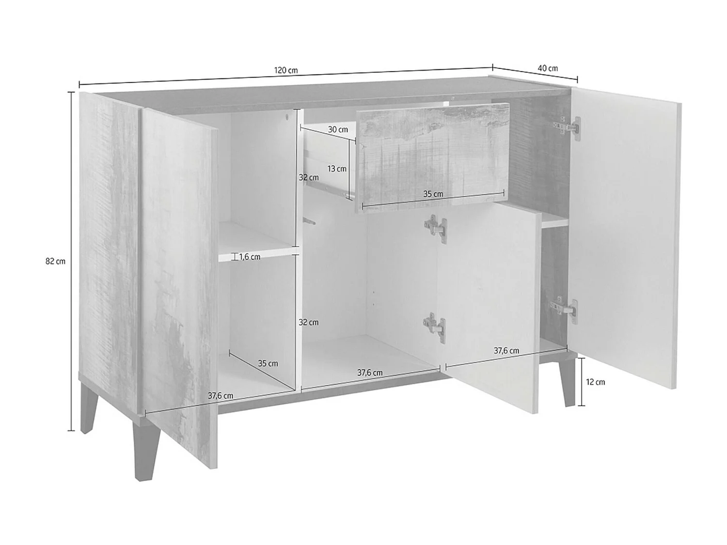 Buffet Giorgio, Buffet de cuisine avec 3 portes et 1 tiroir, Buffet de salon, Buffet de cuisine, 100% Made in Italy, 120x40h82 cm, Ardoise et Érable