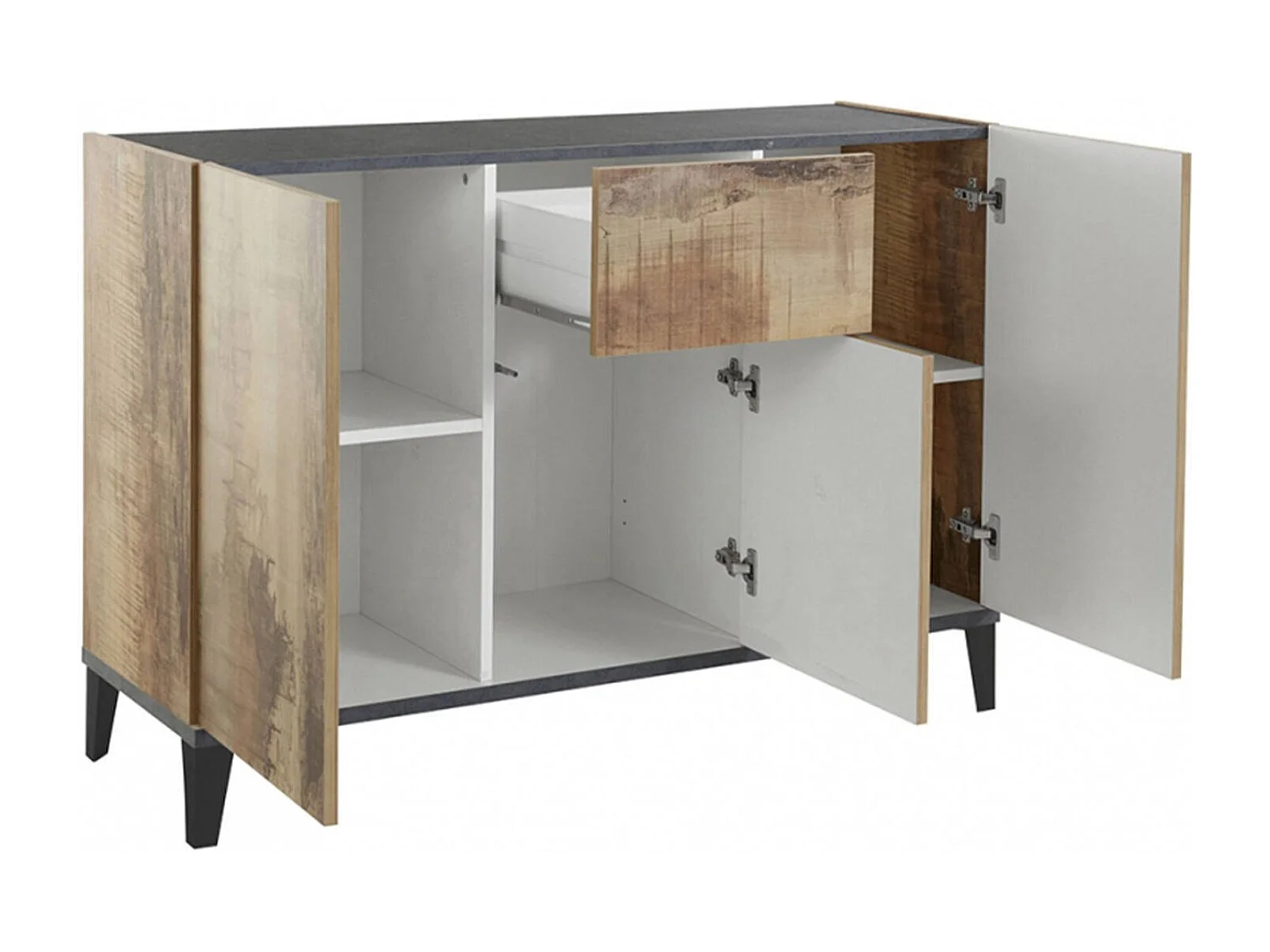 Buffet Giorgio, Buffet de cuisine avec 3 portes et 1 tiroir, Buffet de salon, Buffet de cuisine, 100% Made in Italy, 120x40h82 cm, Ardoise et Érable