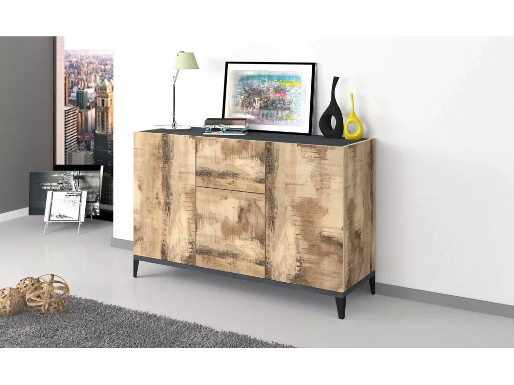 Kauf Unique Kommode Giorgio, Küchen-Sideboard mit 3 Türen und 1 Schublade, Wohnzimmer-Buffet, Küchen-Sideboard, 100 % Made in Italy, 120 x 40 x 82 cm, Schiefer und Ahorn