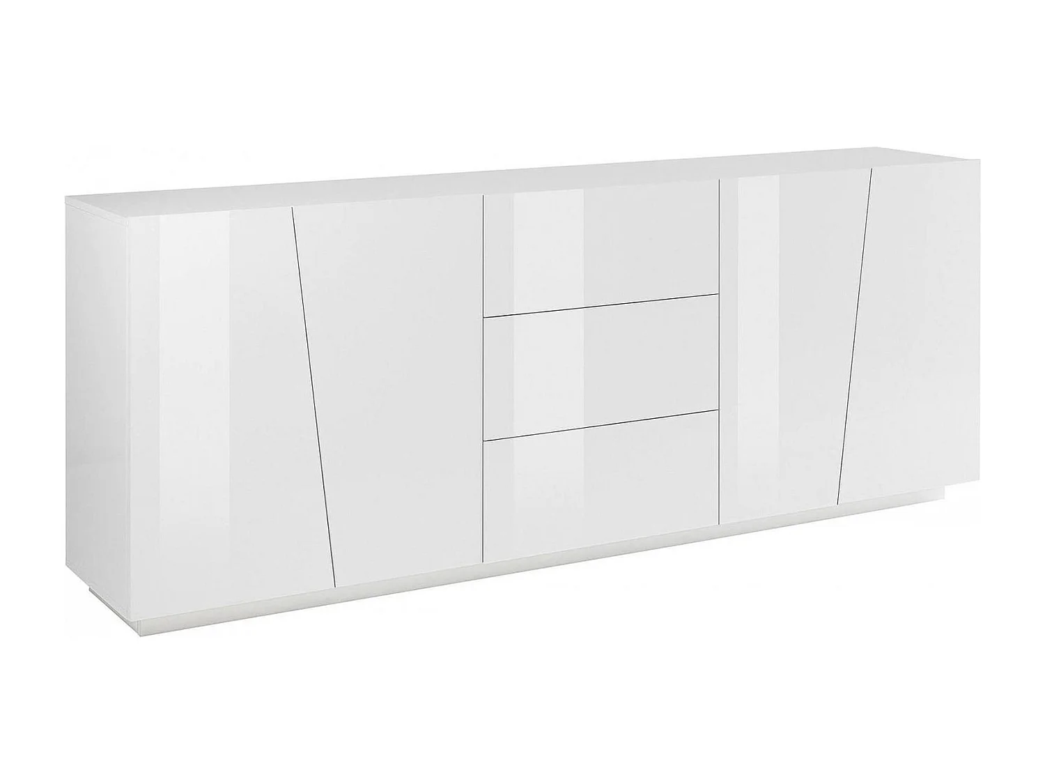 Sven Dressoir, Keukendressoir met 4 deuren en 3 laden, Woonkamerbuffet, 100% Made in Italy, 220x43h86 cm, Glanzend wit