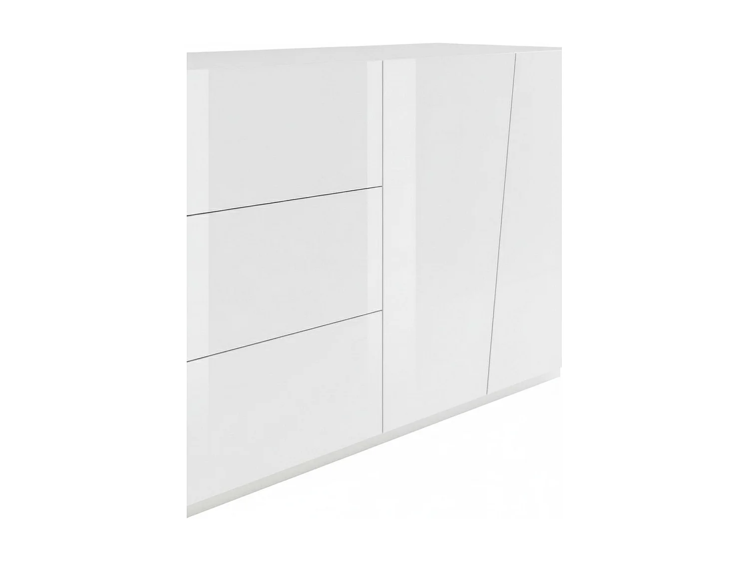 Sven Dressoir, Keukendressoir met 4 deuren en 3 laden, Woonkamerbuffet, 100% Made in Italy, 220x43h86 cm, Glanzend wit