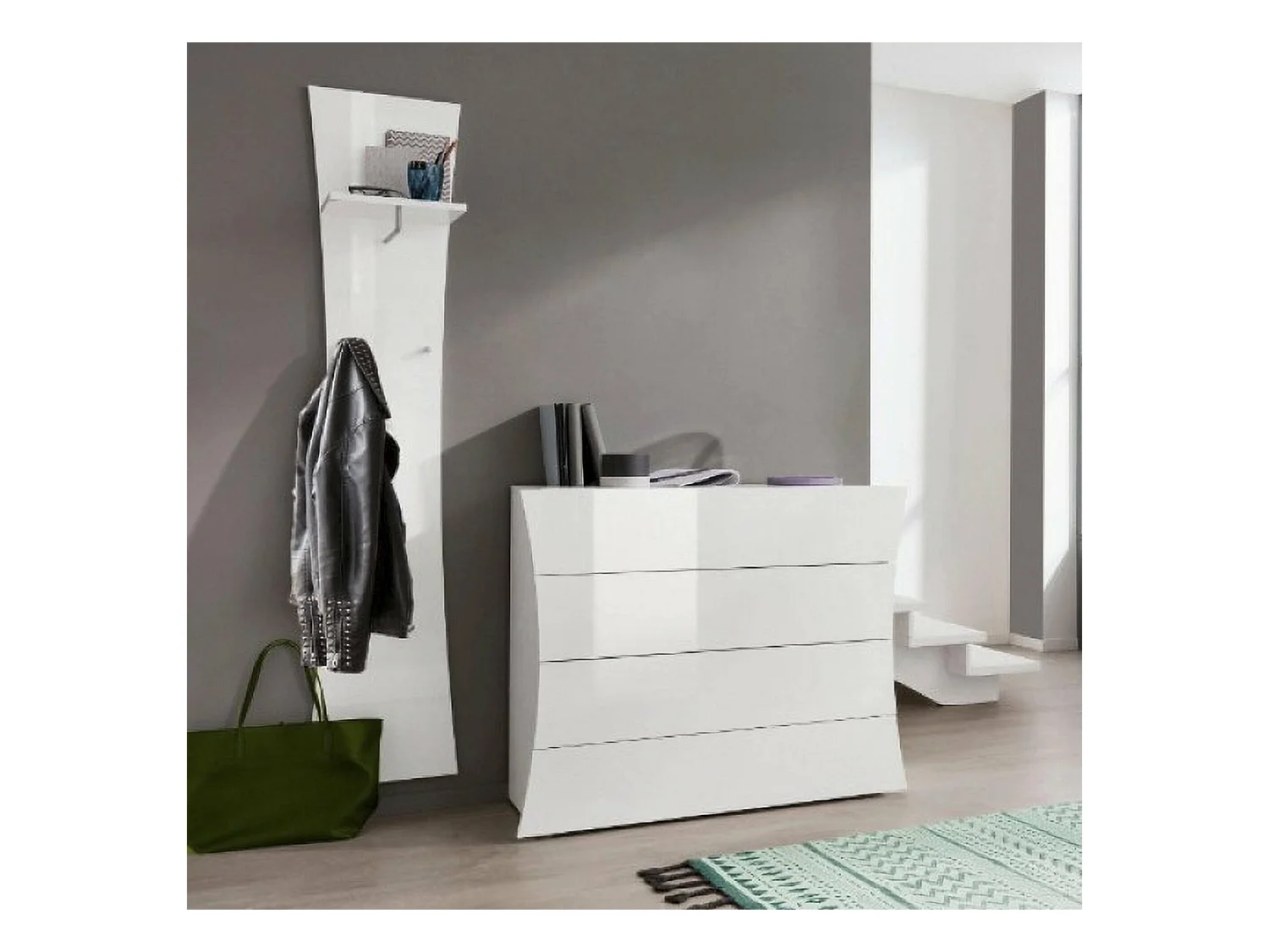 Buffet Tommaso, Buffet de cuisine avec 2 portes et 4 tiroirs, Buffet de salon, 100% Made in Italy, 124x40h82 cm, Blanc brillant