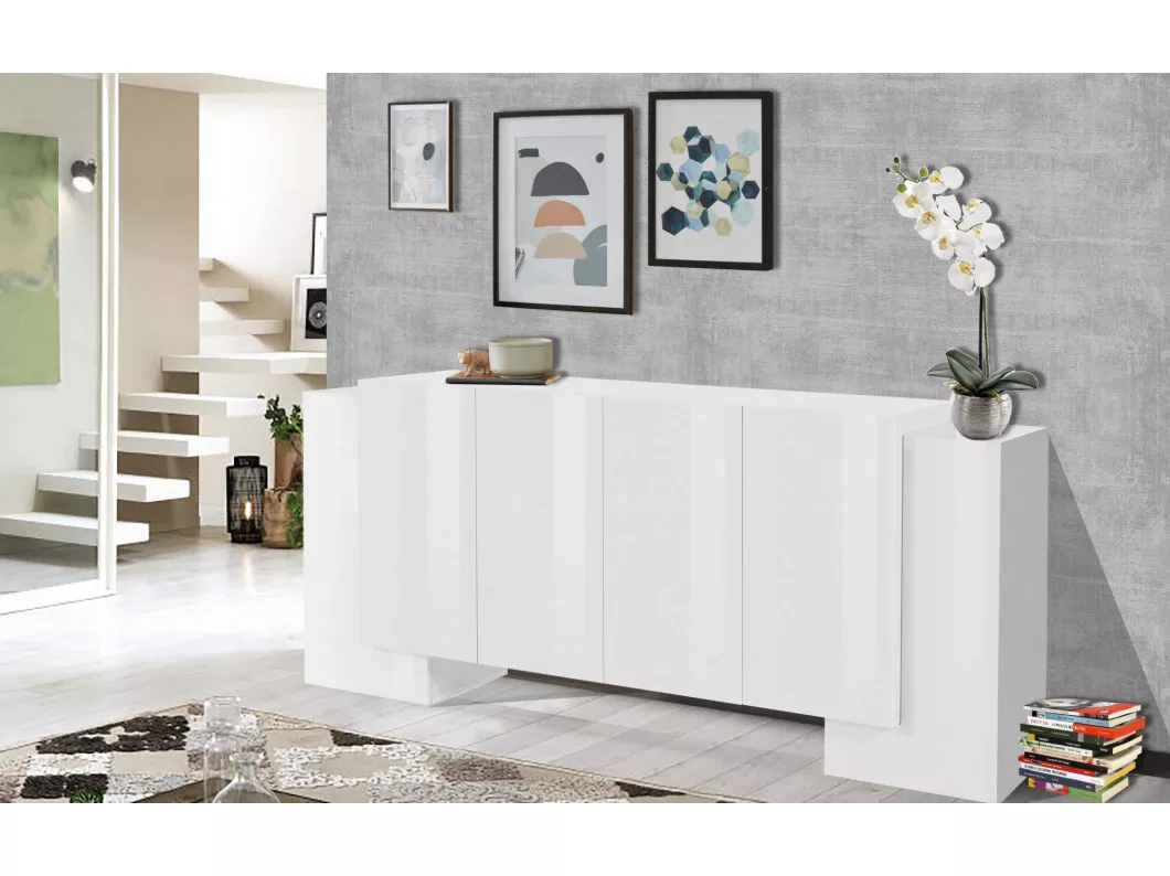 Kauf Unique Kommode Nando, Küchen-Sideboard mit 6 Türen, Wohnzimmer-Buffet, 100 % Made in Italy, 210 x 45 x 85 cm, glänzendes Weiß,