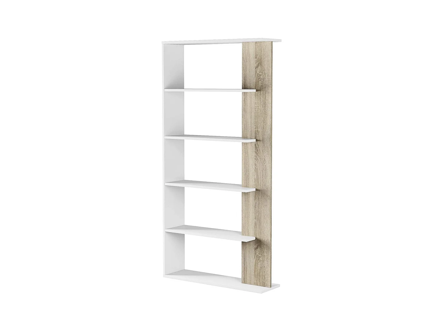 Bibliothèque Columbia, Bibliothèque double face avec 5 étagères, Etagère de séparation pour bureau ou chambre, 90x25h180 cm, Blanc et Chêne