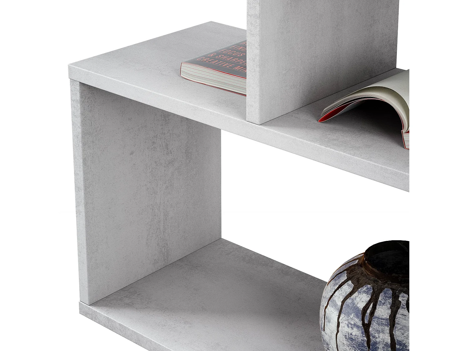 Bibliothèque Hampton, Bibliothèque basse double face, Etagère à trois compartiments, Etagère de bureau moderne, 110x24h97 cm, Gris béton