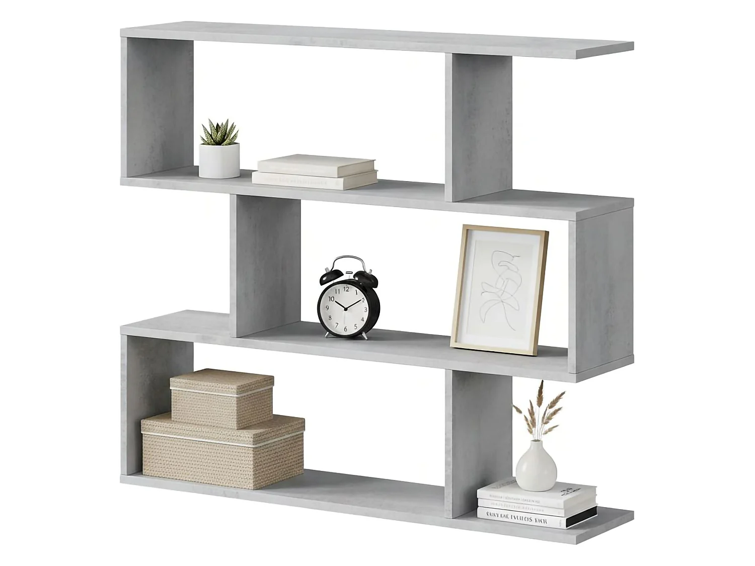 Librería Hampton, Librería baja de doble cara, Estante con tres compartimentos, Estante de oficina moderno, 110x24h97 cm, Gris hormigón