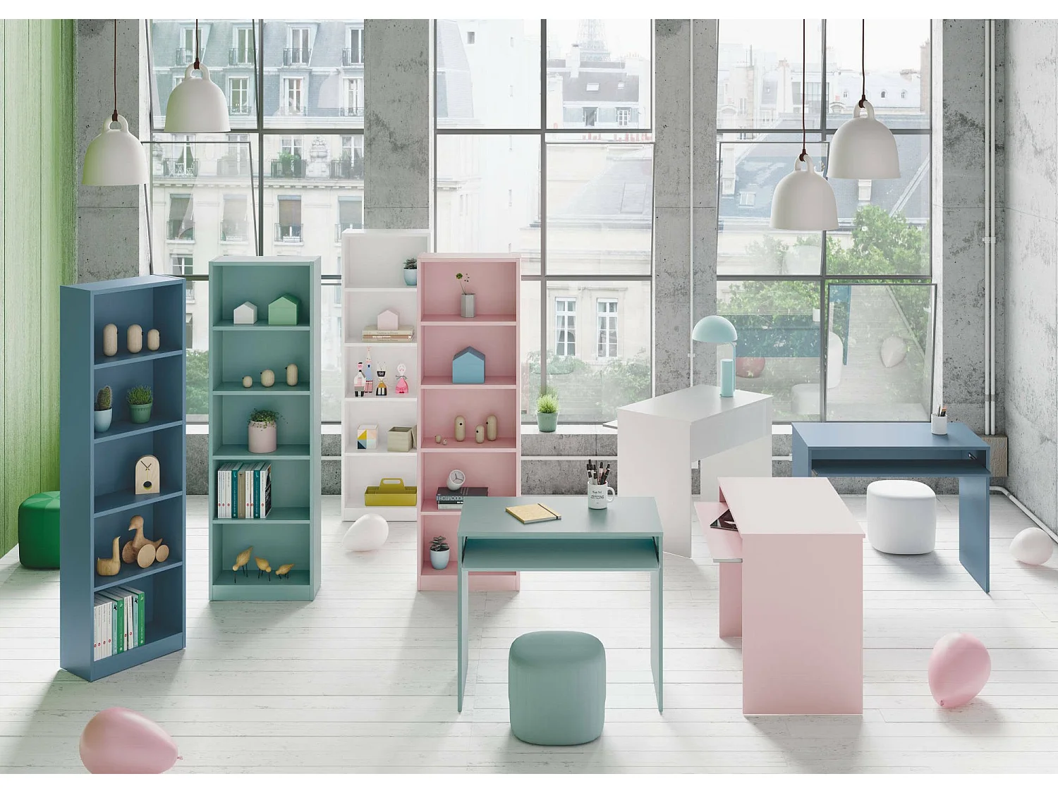Libreria Pomona, Mobile portalibri alta a 5 ripiani, Scaffale da ufficio o cameretta, Scaffale moderno con scomparti, 52x25h80 cm, Verde acqua