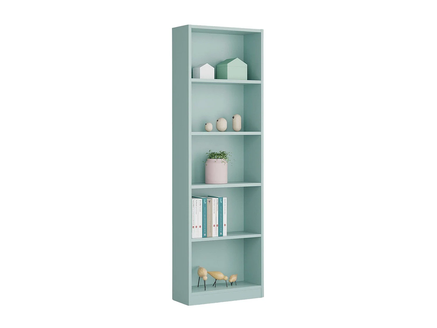 Libreria Pomona, Mobile portalibri alta a 5 ripiani, Scaffale da ufficio o cameretta, Scaffale moderno con scomparti, 52x25h80 cm, Verde acqua