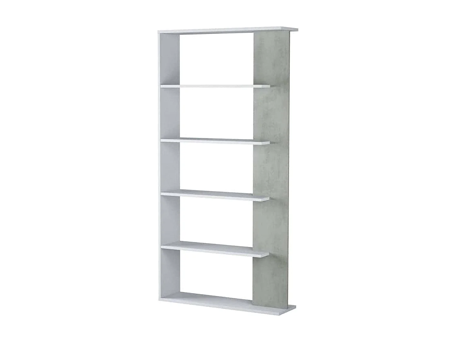 Columbia Boekenkast, Dubbelzijdige boekenkast met 5 planken, Verdeelplank voor kantoor of slaapkamer, 90x25h180 cm, Wit en Cement