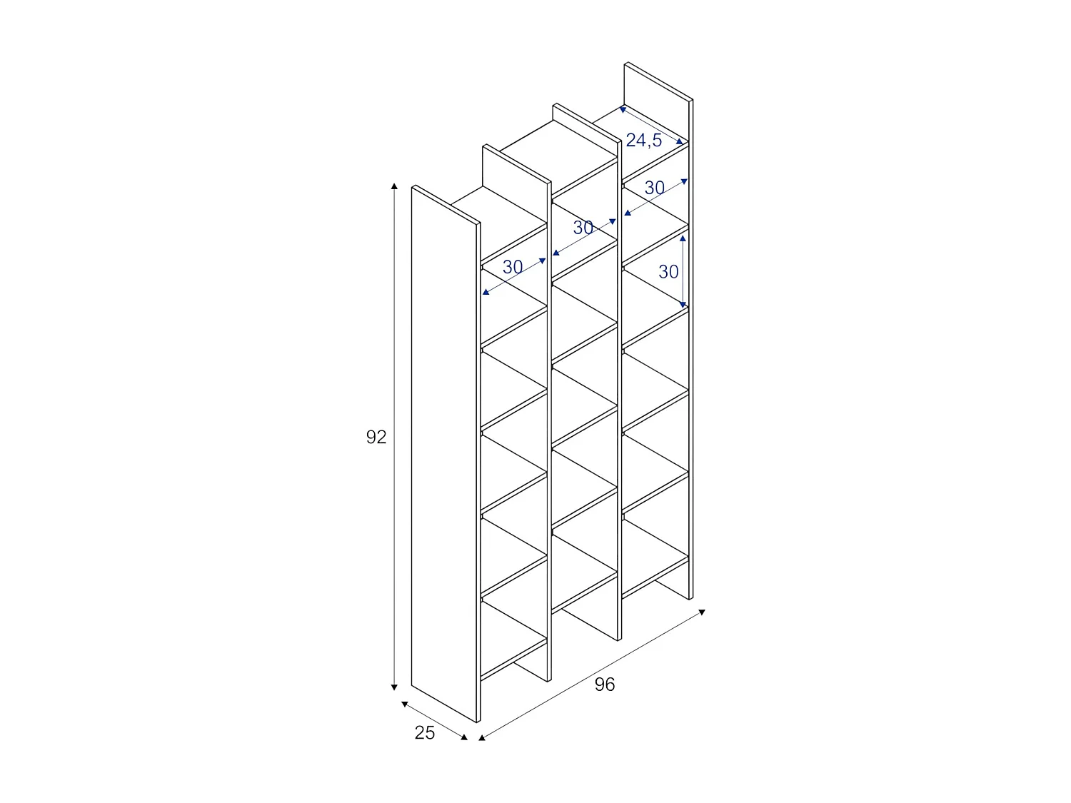 Libreria Rockford, Mobile portalibri con 18 ripiani, Scaffale con scomparti quadrati, Scaffale moderno da ufficio, 96x29h192 cm, Bianco