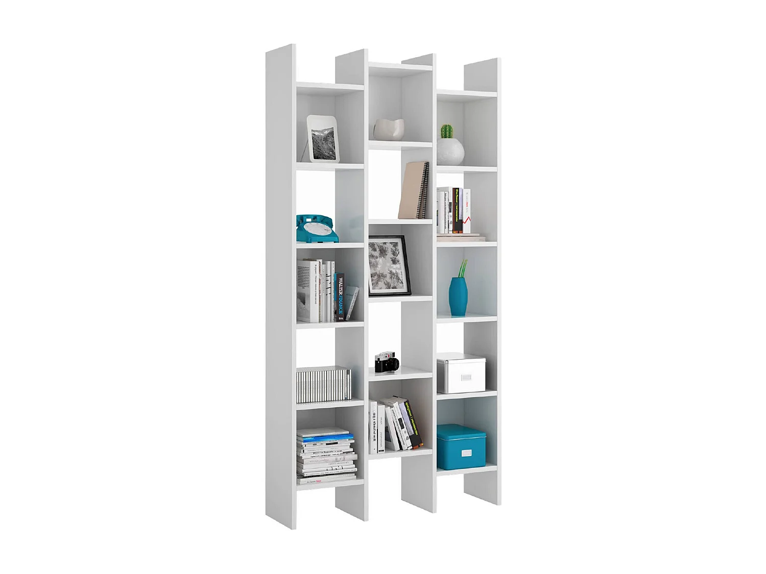Libreria Rockford, Mobile portalibri con 18 ripiani, Scaffale con scomparti quadrati, Scaffale moderno da ufficio, 96x29h192 cm, Bianco