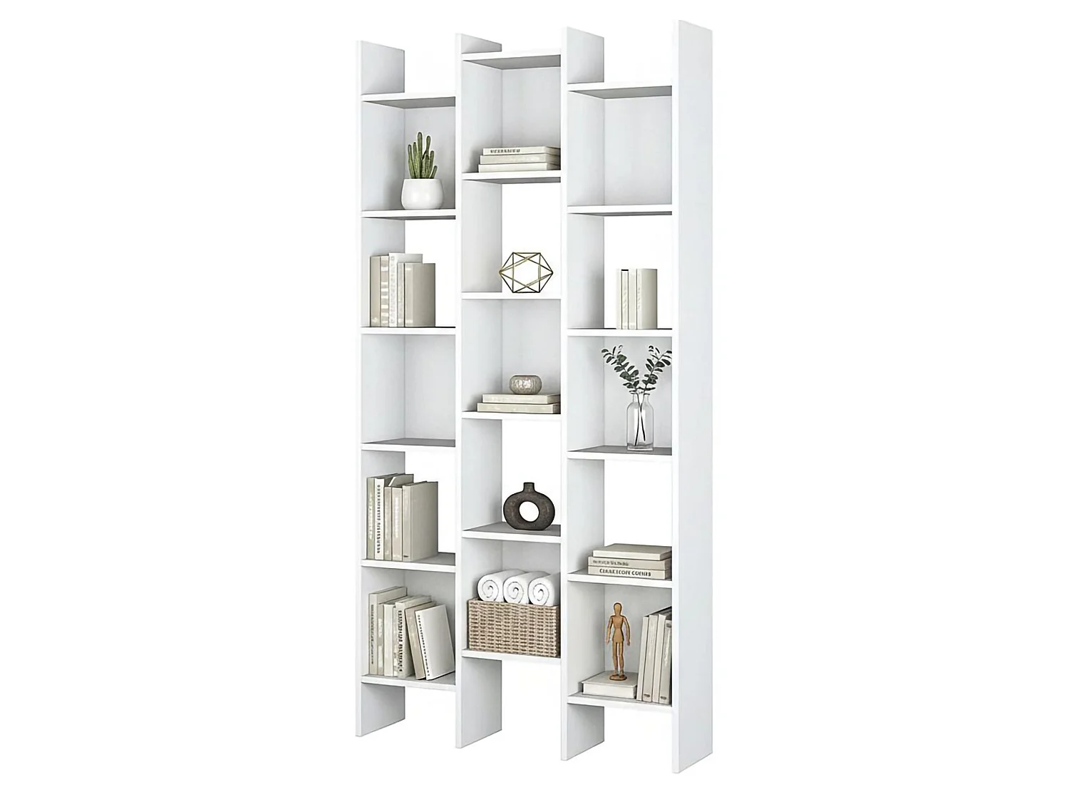 Dmora Boekenkast Rockford 29x96x192h cm Wit 18 Planken Wandmontage, Bibliotheek Structuurmateriaal Hout