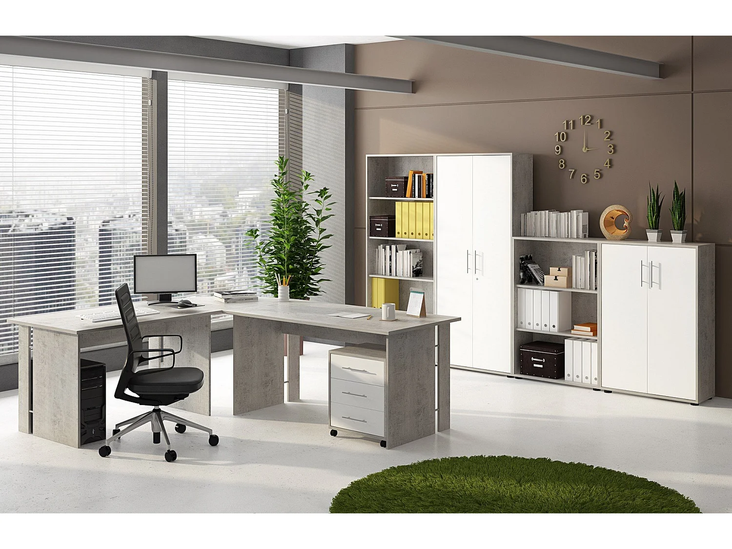 Cambrils multifunctionele kledingkast met 2 deuren, extra kast, schoenenkast, multifunctionele boekenkast met 2 deuren, 79x34h188 cm, wit en cement